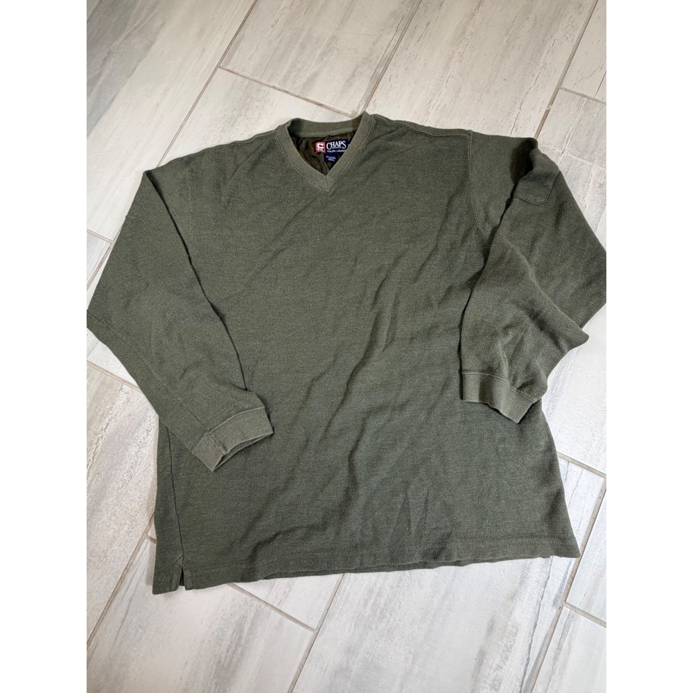 Chaps Ralph Lauren Mens XXL Olive Green V-Neck‎ Long Sleeve Pullover Shirt